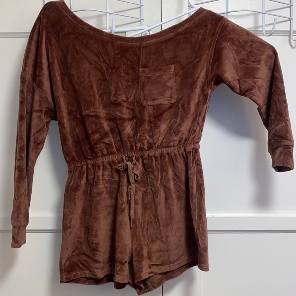 Fashion Nova Medium Brown Velour Romper Suit - Picture 1 of 14